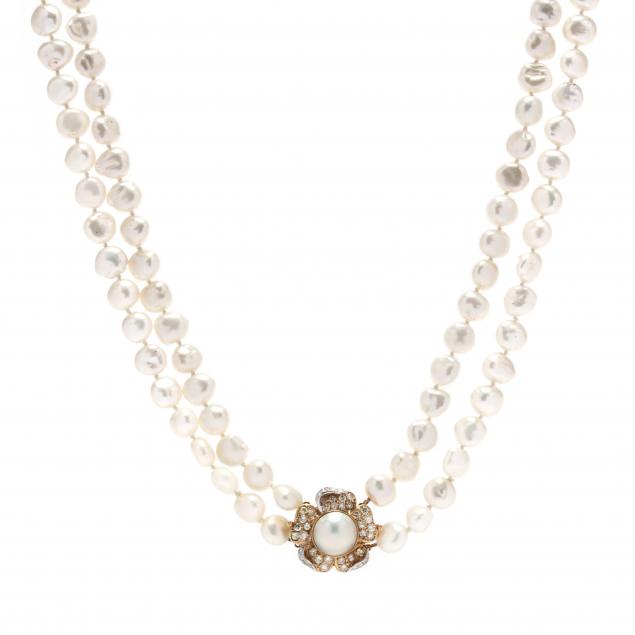 PEARL NECKLACE WITH GOLD AND DIAMOND 347a1a