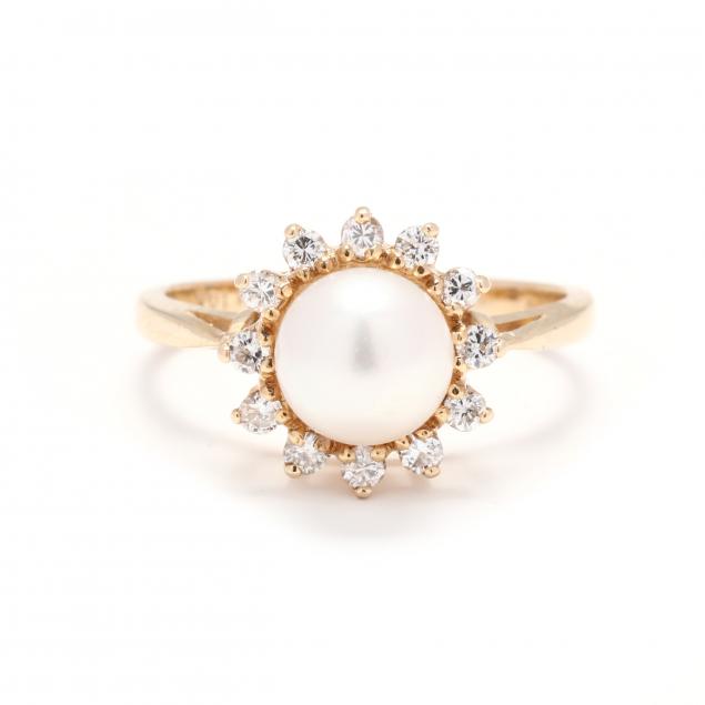 GOLD PEARL AND DIAMOND RING Centering 347a1b