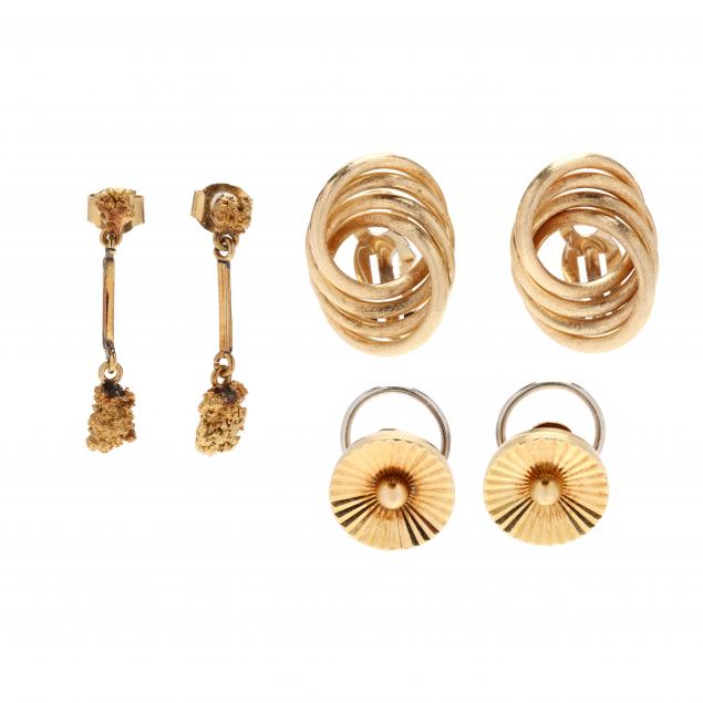 THREE PAIRS OF GOLD EARRINGS The 347a36