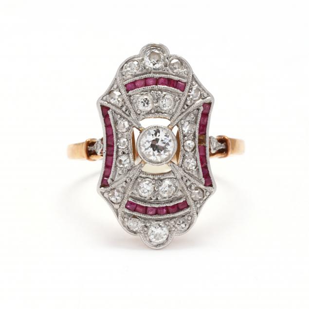 ANTIQUE DIAMOND AND RUBY RING The 347a41