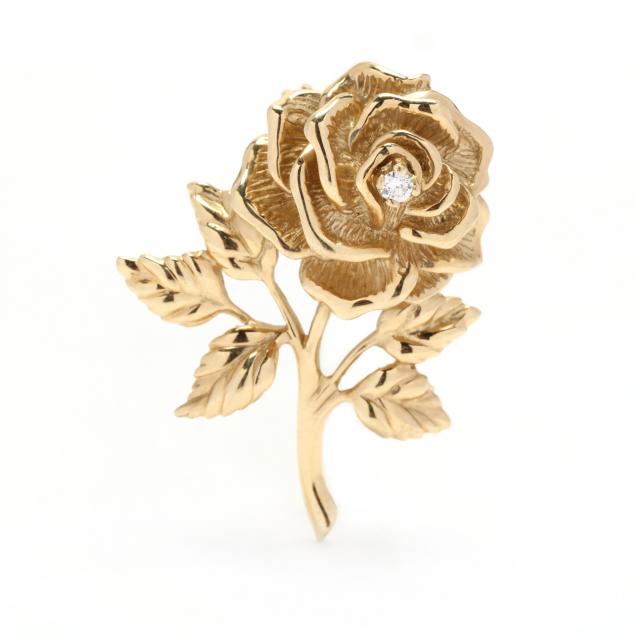 GOLD AND DIAMOND FLORAL BROOCH  347a4d