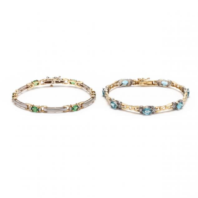 TWO GOLD & GEM-SET BRACELETS A