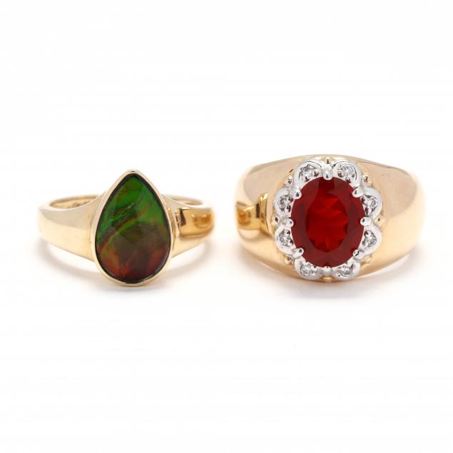 TWO GOLD AND GEM SET RINGS The 347a6c