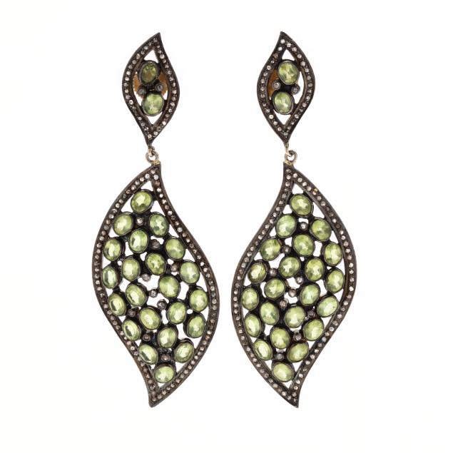 GEM-SET LEAF MOTIF EARRINGS The gold-plated