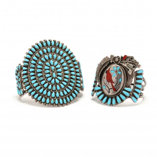 TWO SOUTHWESTERN SILVER AND TURQUOISE