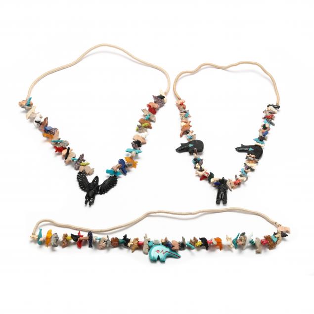 THREE ZUNI FETISH NECKLACES To 347a99