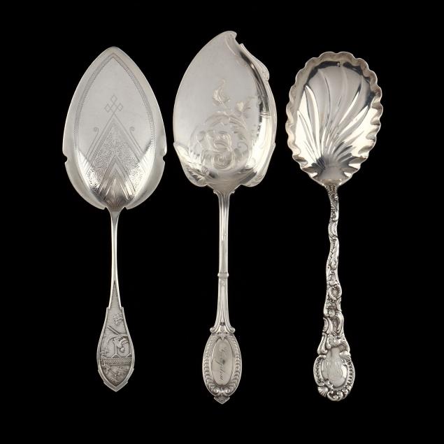 THREE ANTIQUE STERLING SILVER SERVERS 347abb