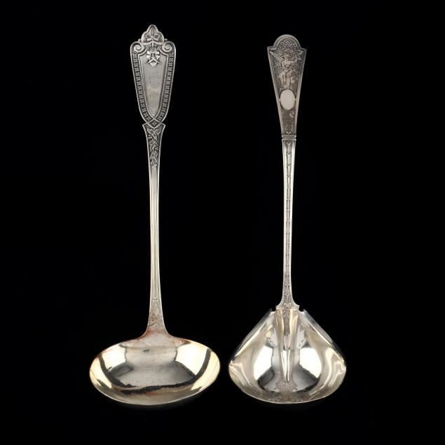 TWO LARGE ANTIQUE STERLING SILVER LADLES