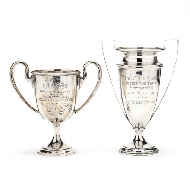 TWO STERLING SILVER TROPHY VASES