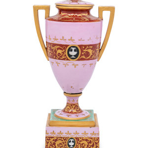 A Vienna Porcelain Urn, Cover and Stand
19th