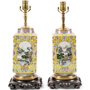 A Pair of Chinese Enameled Yellow-Ground