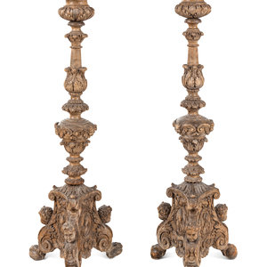 A Pair of Italian Giltwood Pricket
