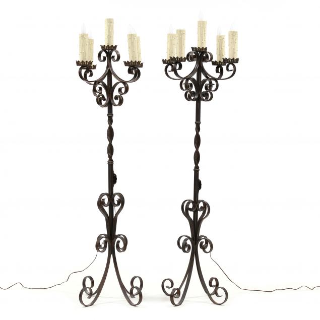 PAIR OF SPANISH STYLE IRON TORCHIERE