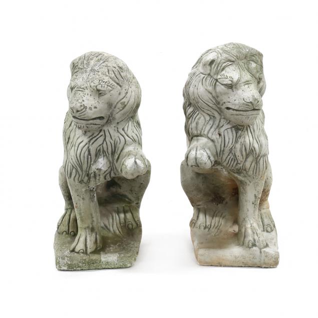 PAIR OF CAST STONE LIONS Second half