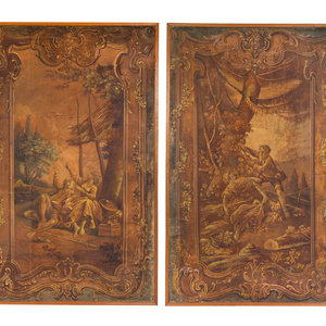 A Pair of Continental Painted Tapestry 347d5f