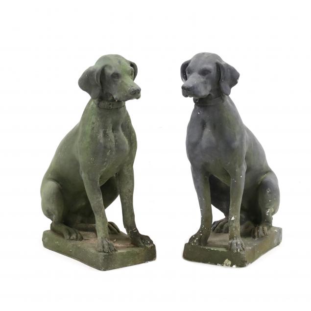 PAIR OF LIFE-SIZE CAST STONE DOG