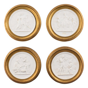 Four Framed Biscuit Porcelain Plaques