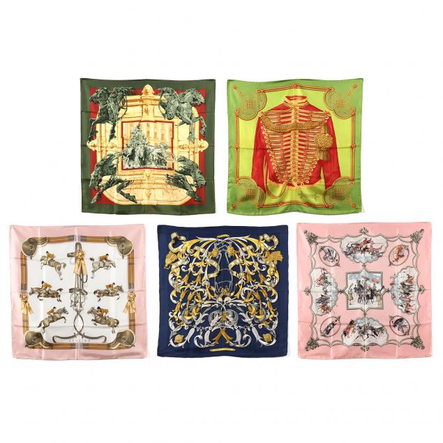 FIVE HERMES SILK SCARVES Made in