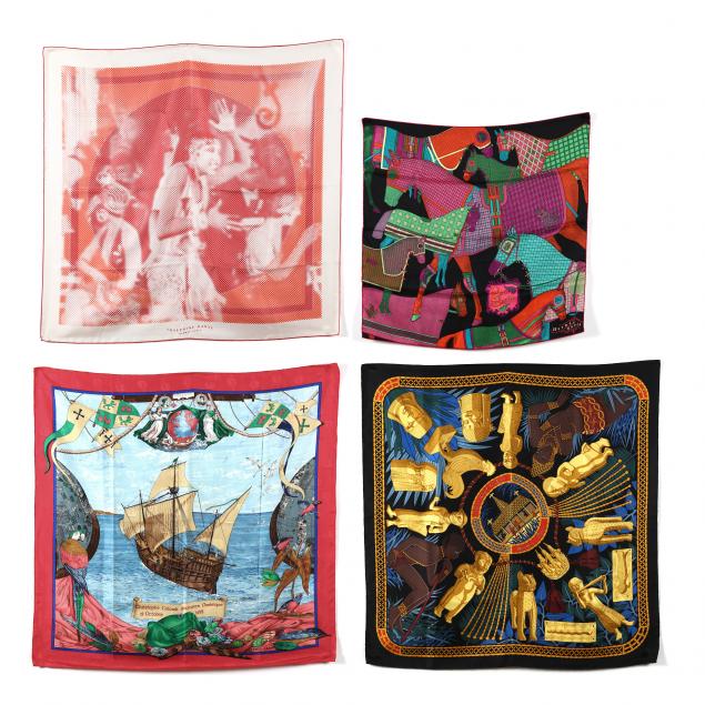 FOUR HERMES SILK SCARVES Made in