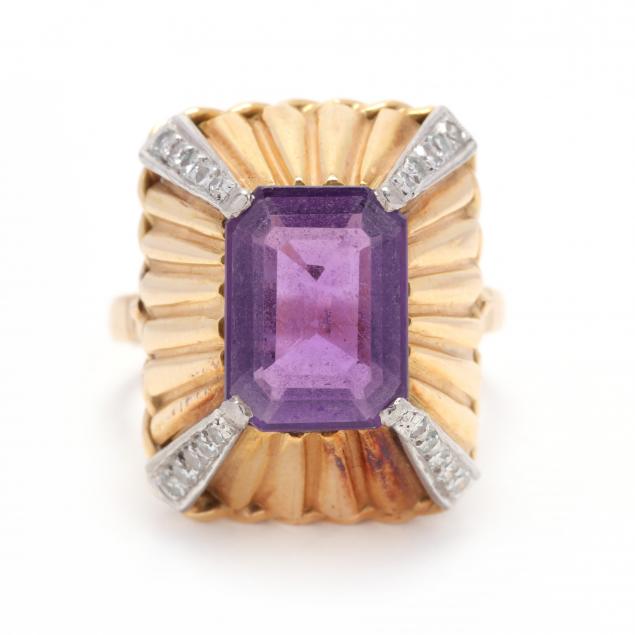 GOLD AMETHYST AND DIAMOND RING 3457d7