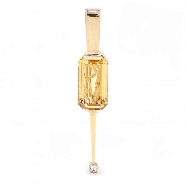 GOLD CITRINE AND DIAMOND PENDANT 3457dc