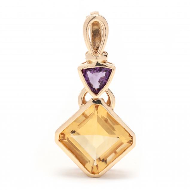 GOLD CITRINE AND AMETHYST PENDANT 3457db