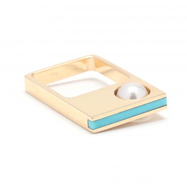 GOLD PEARL AND TURQUOISE RING  3457e7