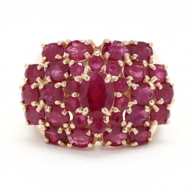 GOLD AND RUBY CLUSTER RING Prong 3457eb