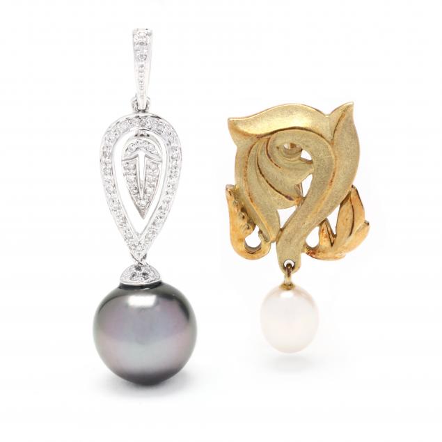 TWO GOLD AND PEARL ENHANCERS /