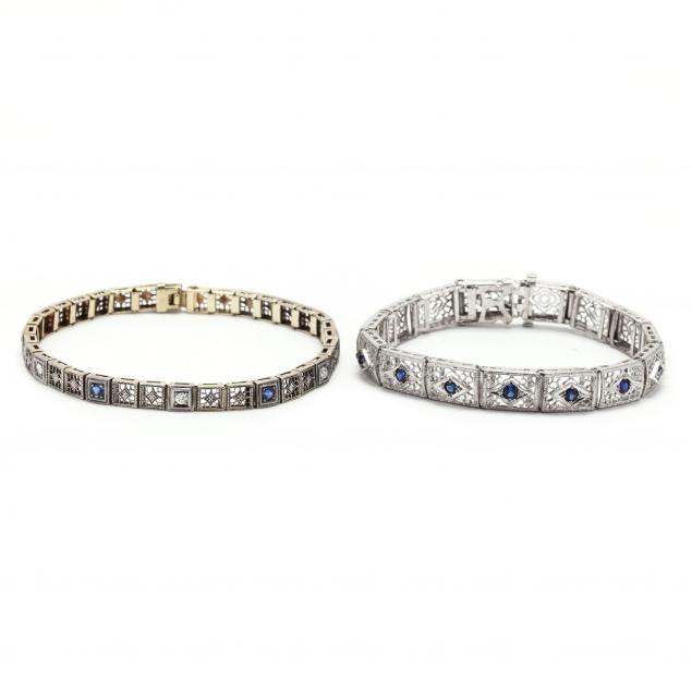 TWO GEM-SET BRACELETS To include: