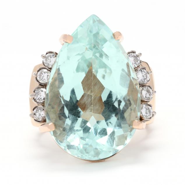 VINTAGE GOLD AQUAMARINE AND DIAMOND 34581e