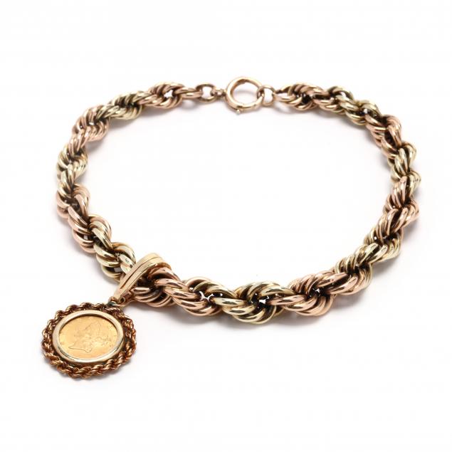 BI-COLOR GOLD ROPE TWIST BRACELET AND