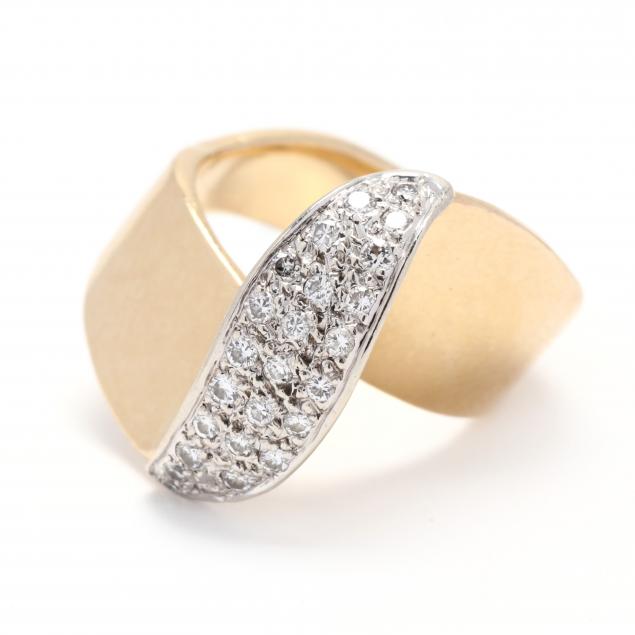 GOLD AND DIAMOND WAVE MOTIF RING 345835