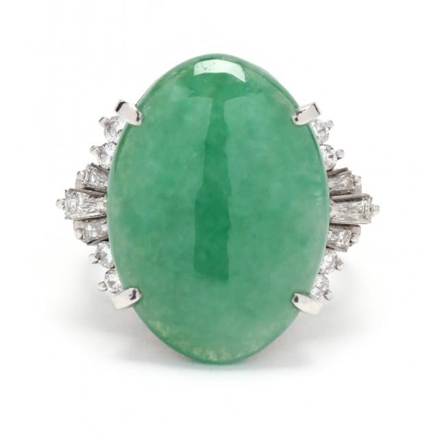 PLATINUM JADE AND DIAMOND RING 34583f