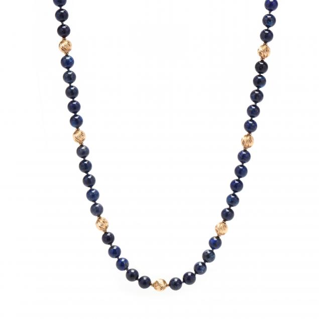 GOLD AND LAPIS LAZULI BEAD NECKLACE 34584a