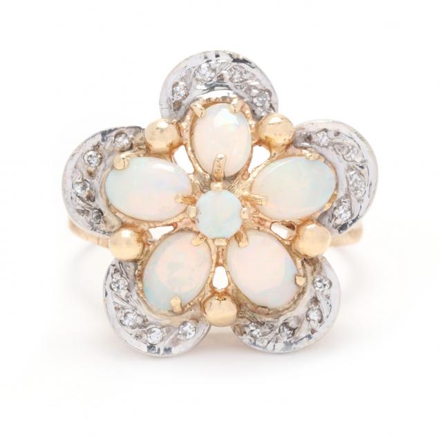 GOLD, OPAL, AND DIAMOND RING Designed