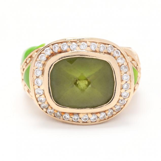 GOLD, PERIDOT, DIAMOND, AND ENAMEL