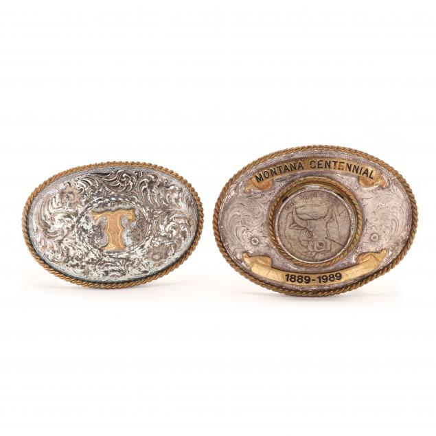 TWO SILVERPLATED SOUTHWESTERN BELT BUCKLES,