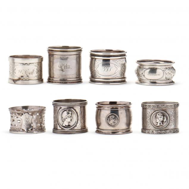 EIGHT ANTIQUE SILVER NAPKIN RINGS  3458fa