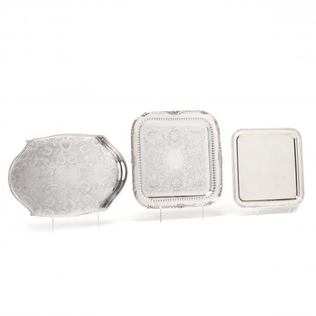 THREE SILVERPLATE SERVING TRAYS 34592c