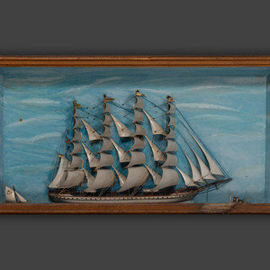 A Carved and Painted Wood Ship Diorama
Circa