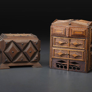 Two Miniature Tramp Art Chests
Late