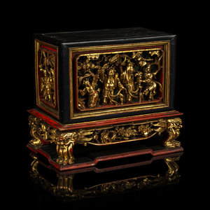 A Chinese Gilt and Red Lacquered