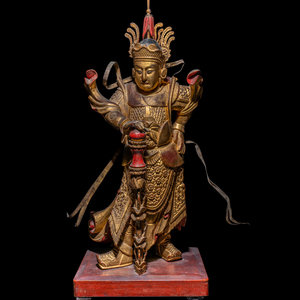 A Chinese Gilt Wood Figure of Weituo depicting 345a8d