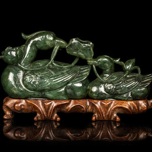 A Chinese Spinach Jade Carving of Mandarin