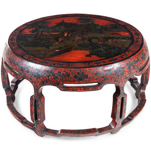 A Large Chinese Painted Red Lacquered