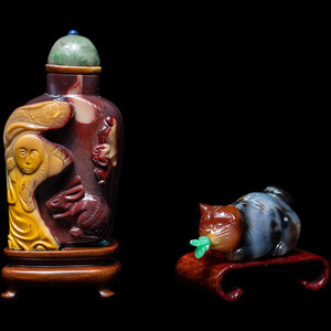 Two Chinese Carved Agate Snuff Bottles
20th