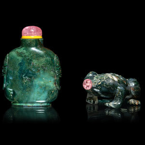 Two Chinese Moss Agate Snuff Bottles
the