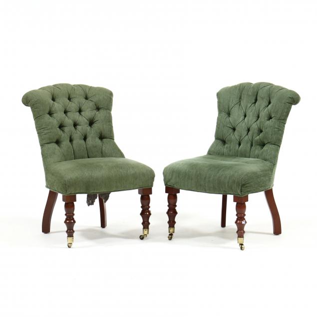 PAIR OF TUFTED SLIPPER CHAIRS Contemporary  345ba0