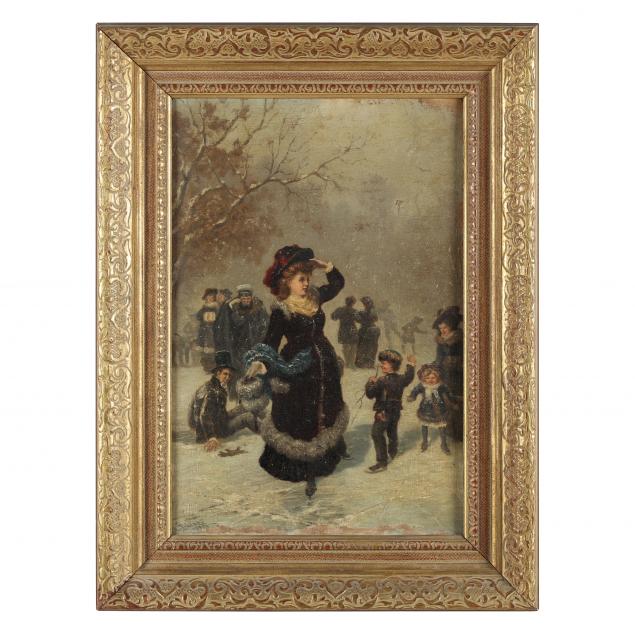 A CHARMING VICTORIAN PAINTING OF A SKATING